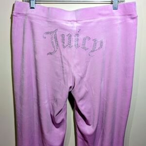 NWT Juicy Couture Pink Velour Wide Leg Pants Rhinestone Logo Size Large